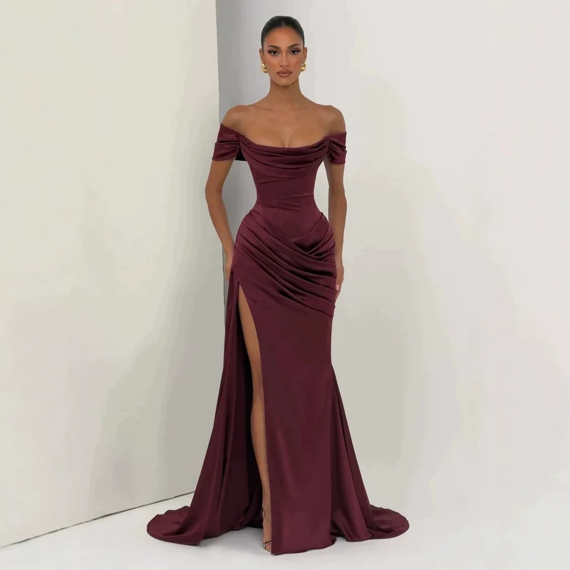 Damen Elegantes Off-Shoulder-Maxikleid mit seitlichem Schlitz