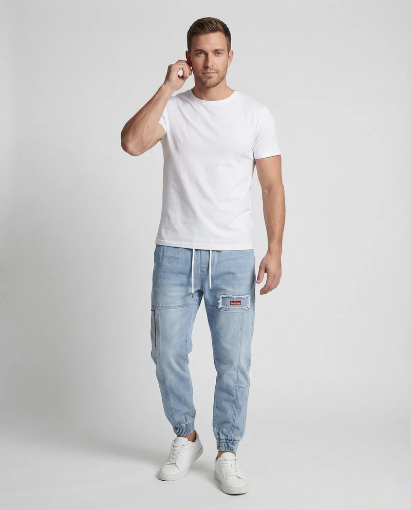 Herren Jeans Jogger mit Cargotaschen Denim Jogginghose