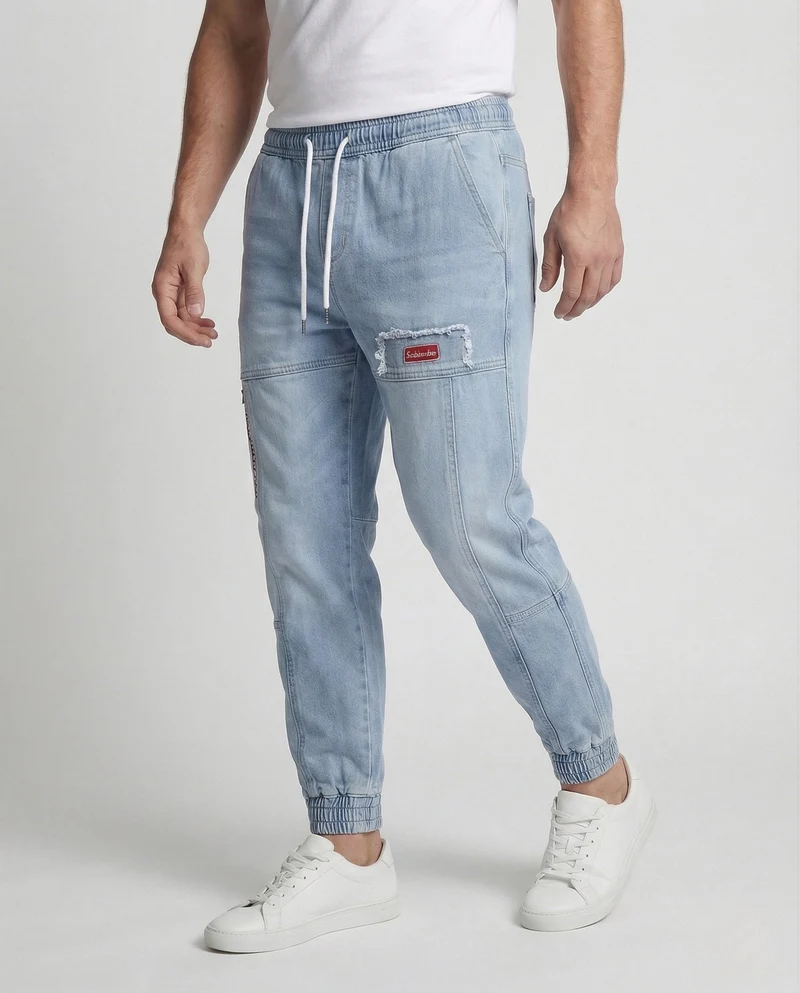 Herren Jeans Jogger mit Cargotaschen Denim Jogginghose