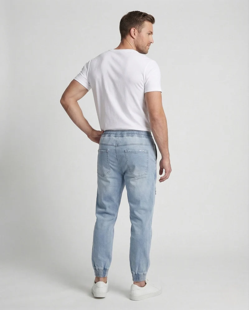 Herren Jeans Jogger mit Cargotaschen Denim Jogginghose