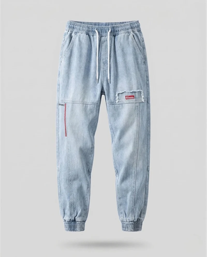 Herren Jeans Jogger mit Cargotaschen Denim Jogginghose