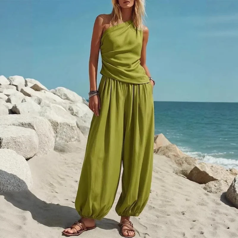 Damen Elegantes Einteiler-Outfit mit Fließendem Schnitt und One-Shoulder-Design