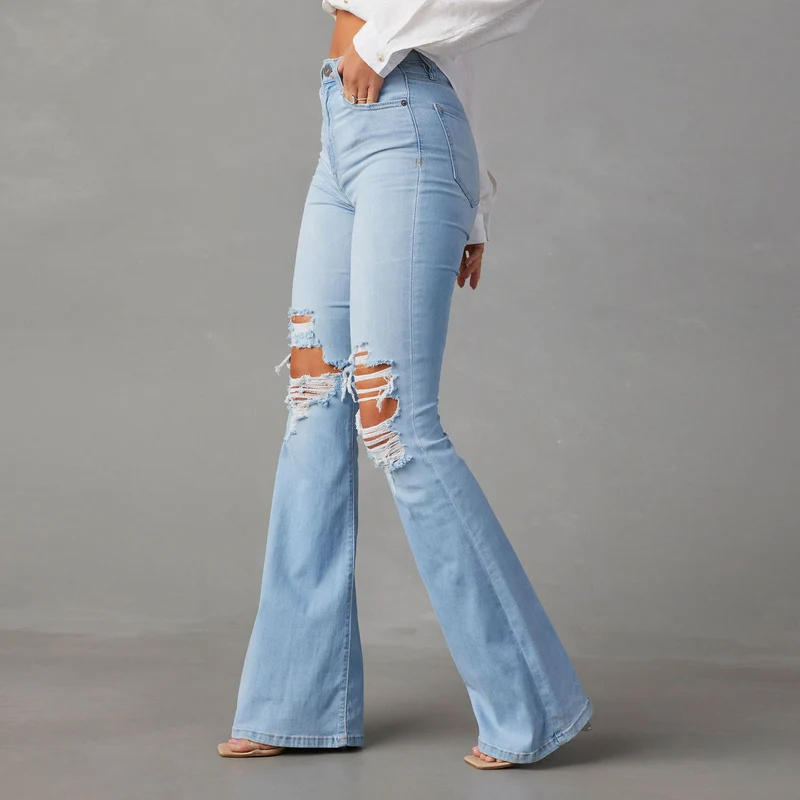 Damen Flared Jeans mit hohen Rissen und hohem Bund
