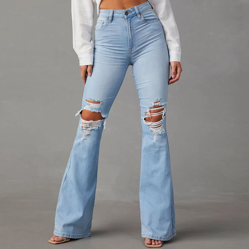 Damen Flared Jeans mit hohen Rissen und hohem Bund
