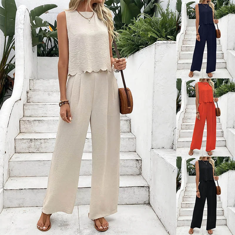 Damen Luftiges Zweiteiliges Outfit mit wellenförmigem Saum