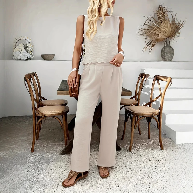 Damen Luftiges Zweiteiliges Outfit mit wellenförmigem Saum