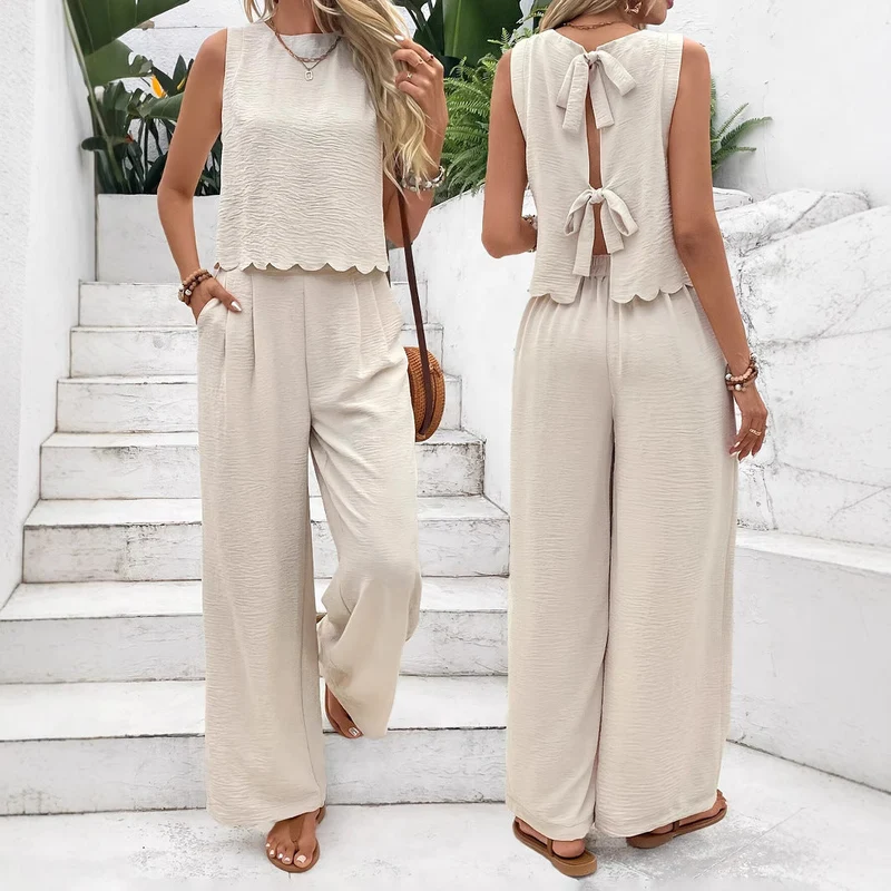 Damen Luftiges Zweiteiliges Outfit mit wellenförmigem Saum