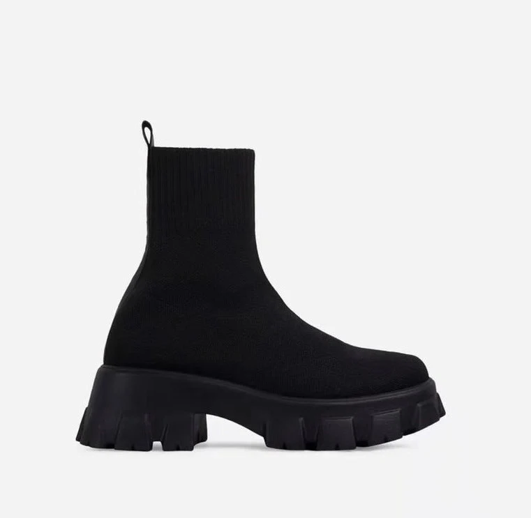 Damen trendige Stiefel mit hohem Schaft und robustem Plateau