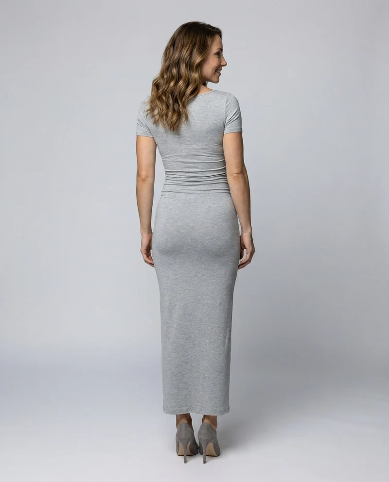 Damen Figurbetonte Formende Abnäher Baumwollmischung Midikleid