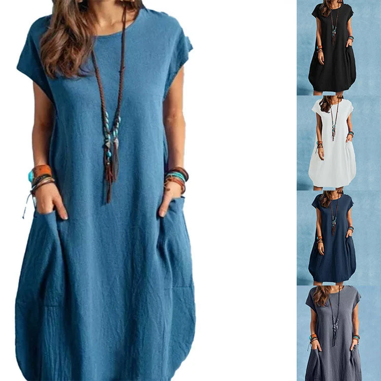 Damen luftiges Sommerkleid mit praktischen Taschen und modernem Schnitt