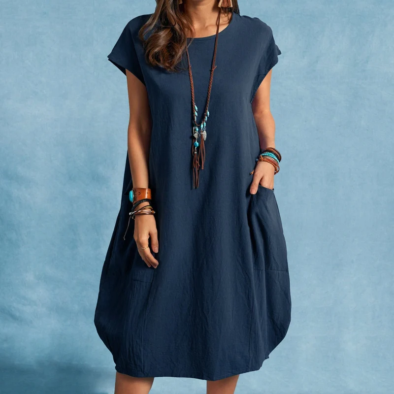 Damen luftiges Sommerkleid mit praktischen Taschen und modernem Schnitt