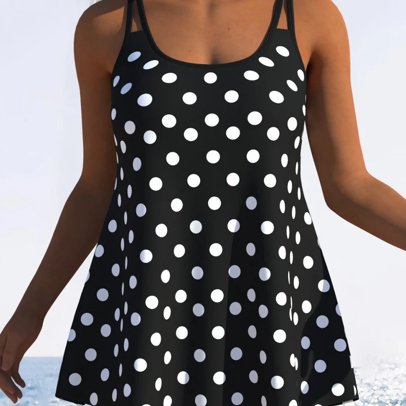Damen Tankini mit verspieltem Streifenmuster und originellem Schnitt