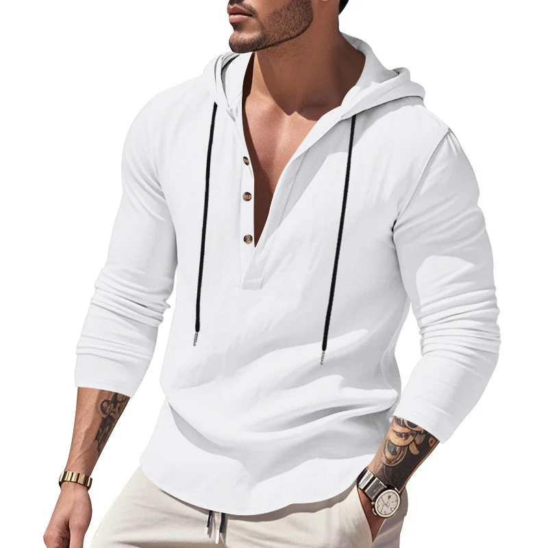 Herren lässiges Langarm-Hoodie mit Knopfleiste und modernem Schnitt