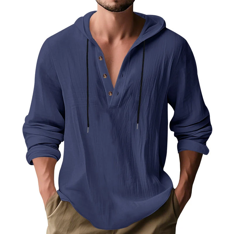 Herren lässiges Langarm-Hoodie mit Knopfleiste und modernem Schnitt