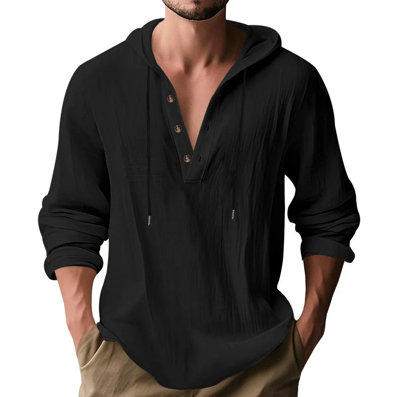 Herren lässiges Langarm-Hoodie mit Knopfleiste und modernem Schnitt