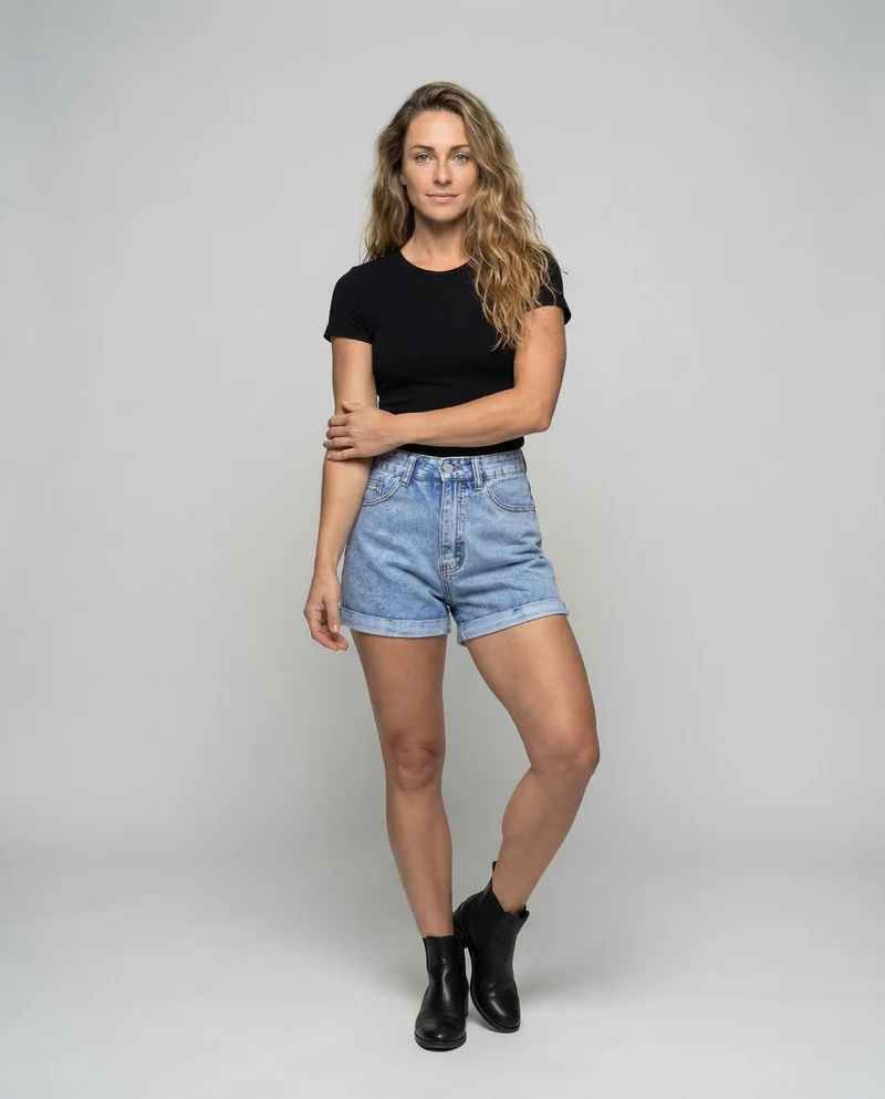 Damen Jeansshorts Umschlagsaum Hoher Bund