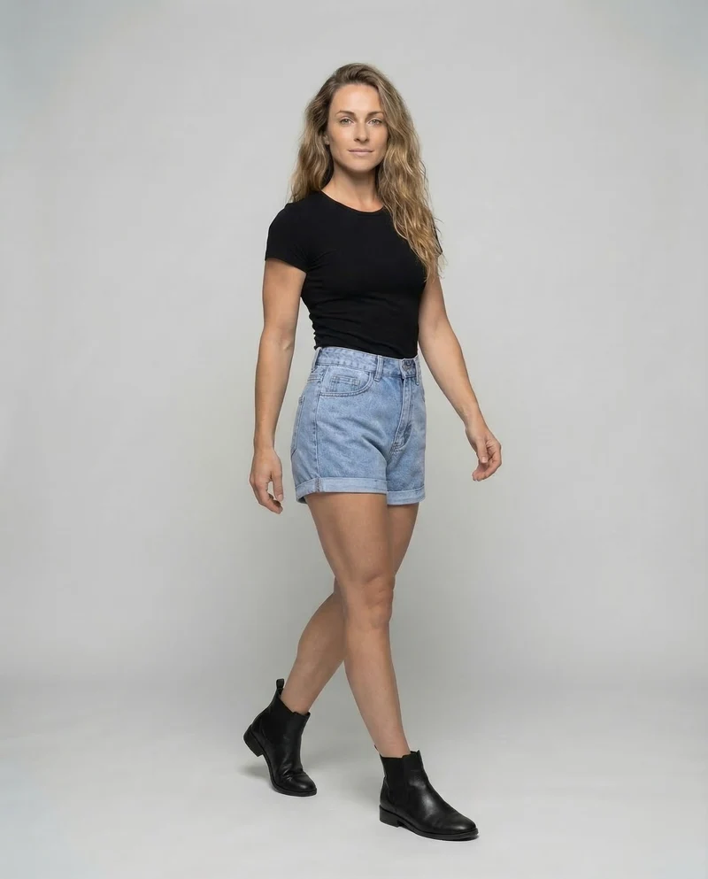 Damen Jeansshorts Umschlagsaum Hoher Bund