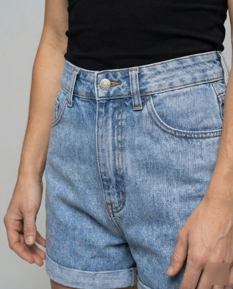 Damen Jeansshorts Umschlagsaum Hoher Bund