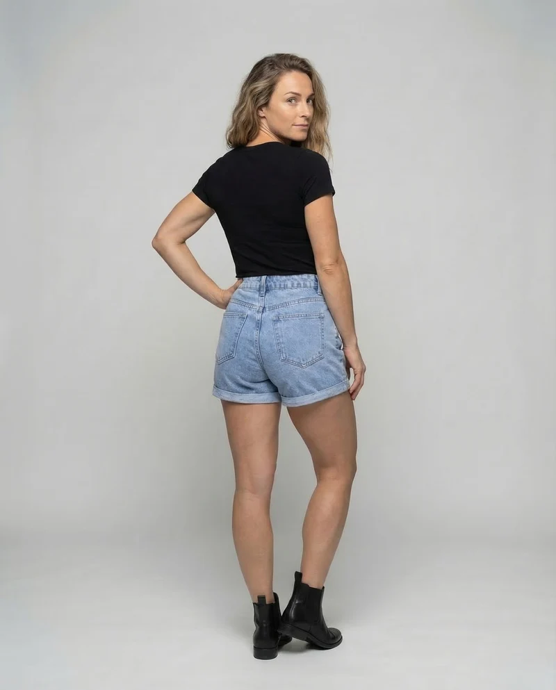 Damen Jeansshorts Umschlagsaum Hoher Bund