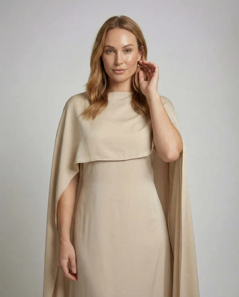 Damen fließendes Schiffchen-Cape-Maxikleid