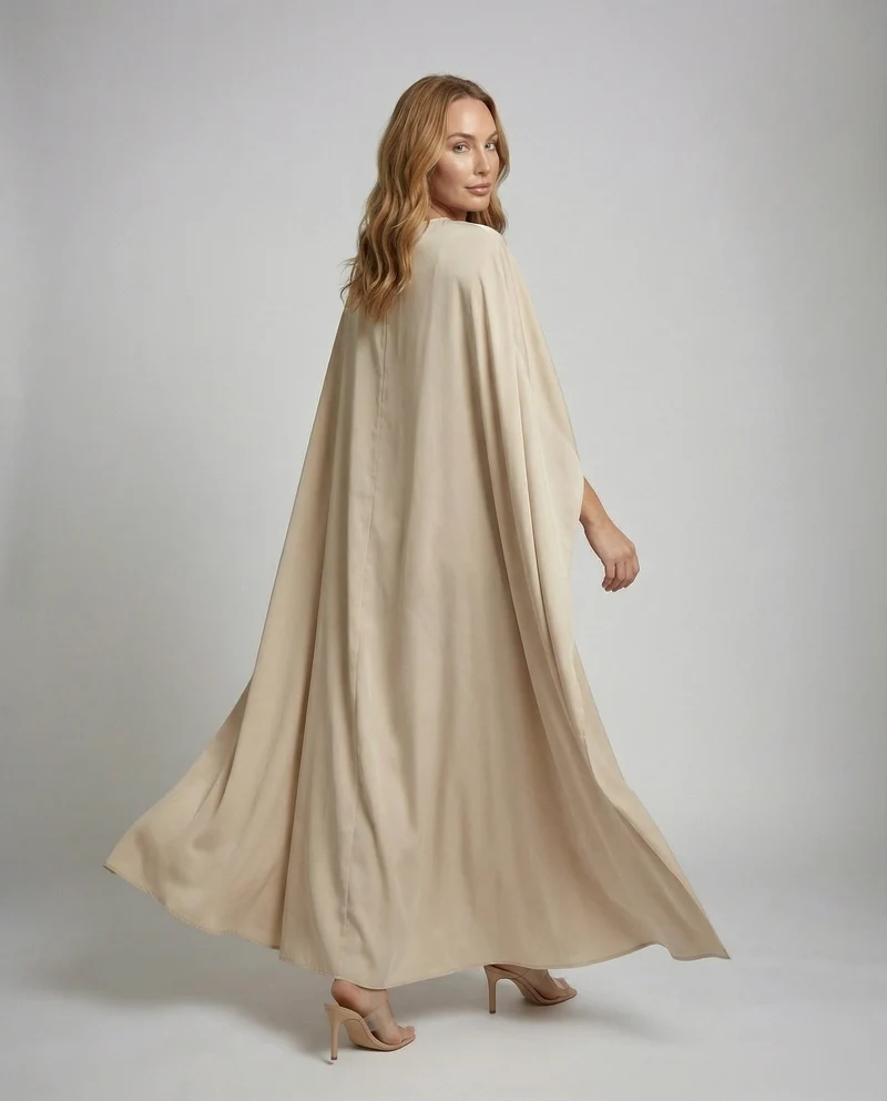 Damen fließendes Schiffchen-Cape-Maxikleid