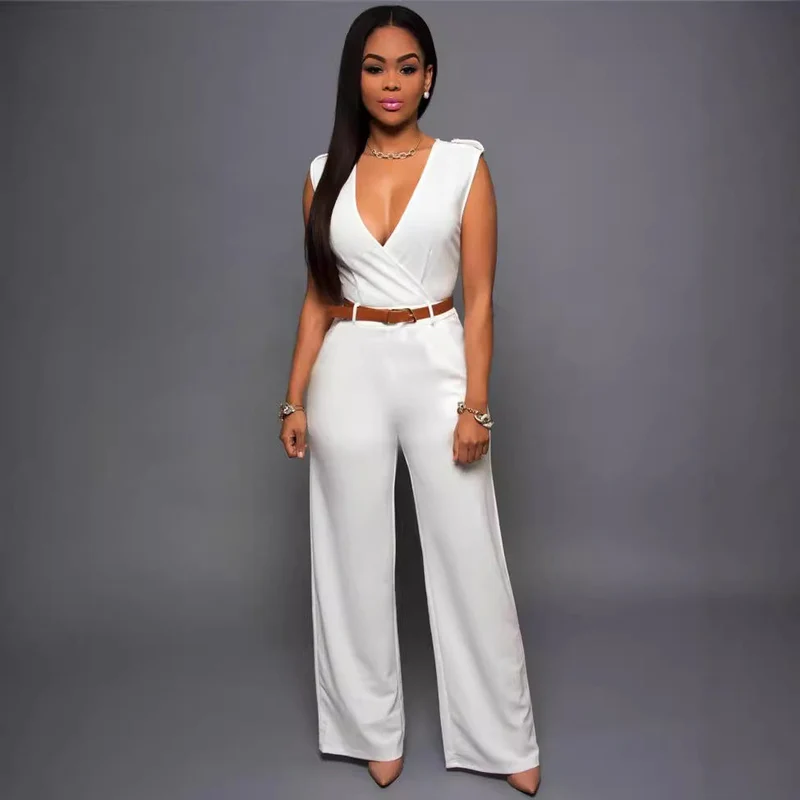 Damen Eleganter Wickel-Jumpsuit mit weitem Bein und Taillengürtel