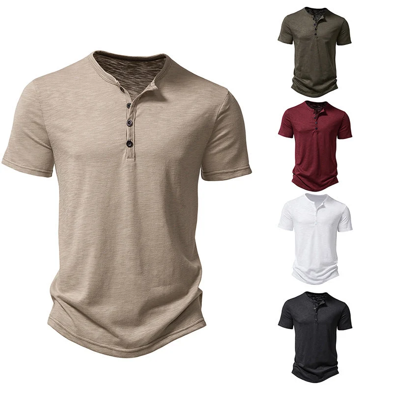 Herren Kurzarm-Henley-T-Shirt mit modischem Knopfdesign und atmungsaktiver Baumwolle Nord Taschen