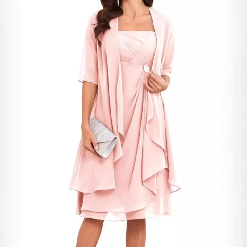 Damen festliches Maxikleid mit einem eleganten Wickeldesign und transparenter Ärmeln - Arvani