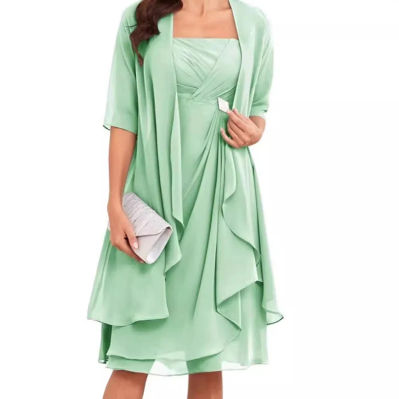 Damen festliches Maxikleid mit einem eleganten Wickeldesign und transparenter Ärmeln - Arvani