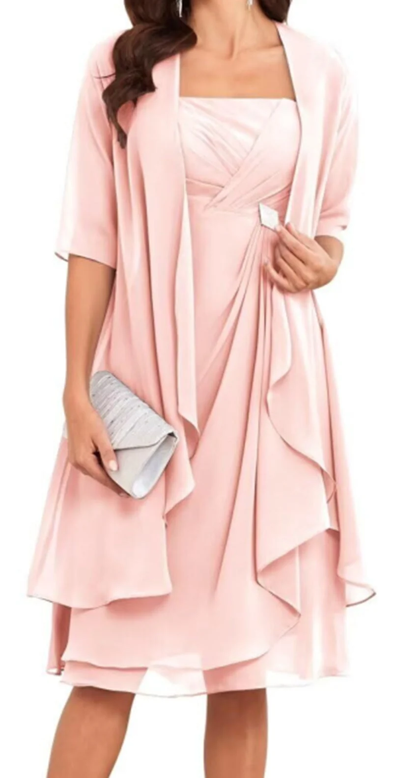 Damen festliches Maxikleid mit einem eleganten Wickeldesign und transparenter Ärmeln - Arvani