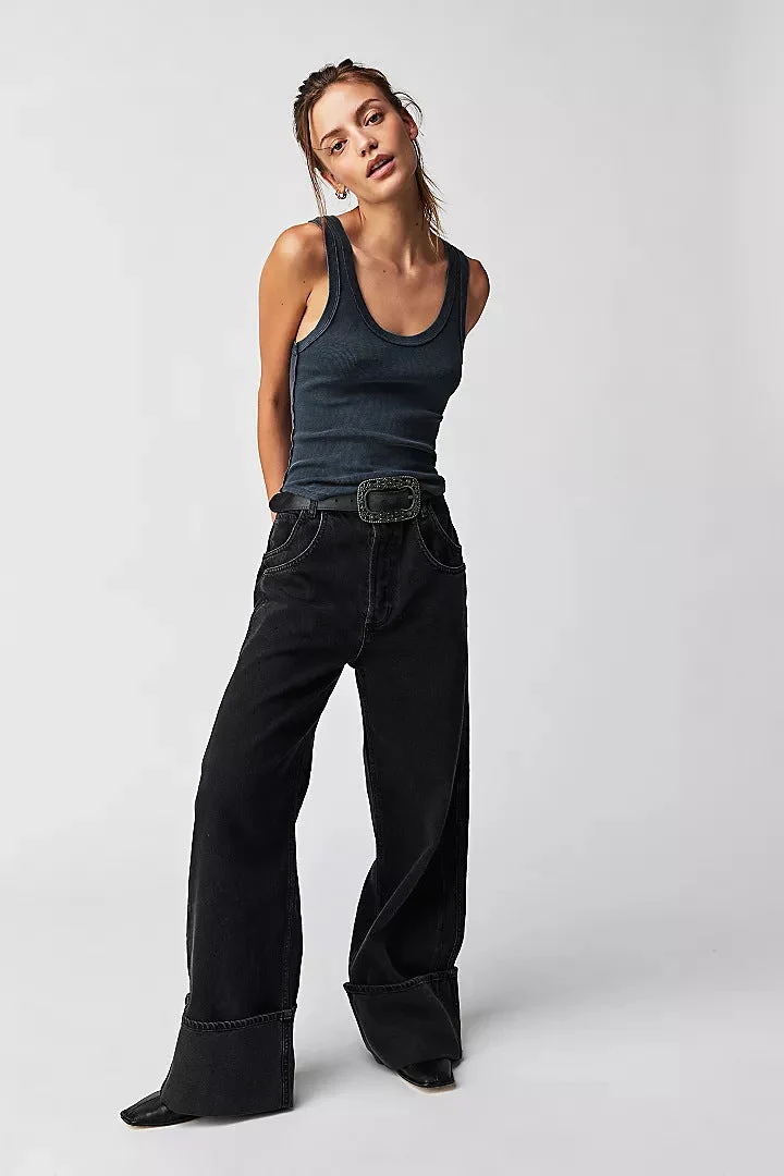 Damen Weite Jeans mit umgeschlagenem Saum
