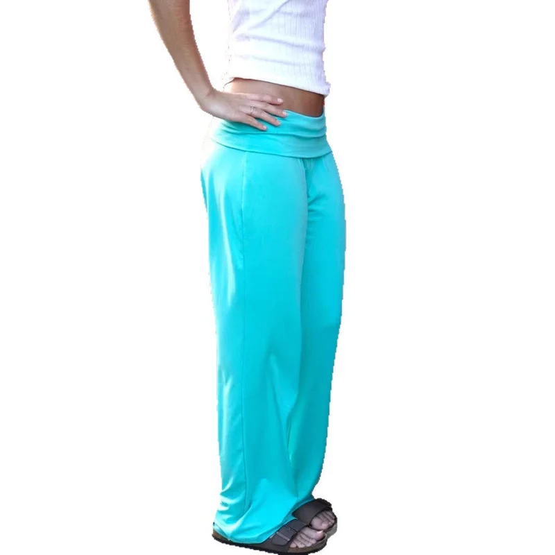Damen nan Yogapalazzo mit doppellagigem Umschlagbund, fließender Weitbein‑Silhouette