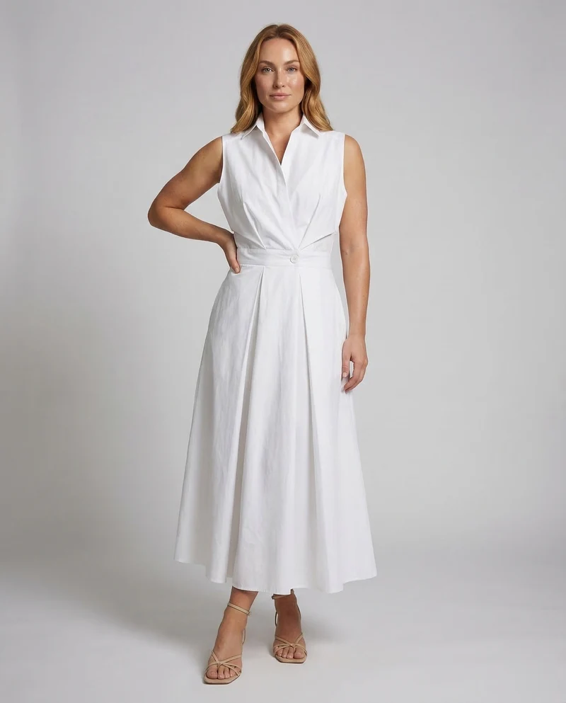 Damen Kleid Hemdblusen-Stil Faltenrock