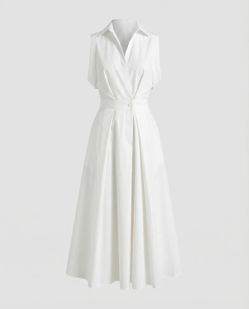 Damen Kleid Hemdblusen-Stil Faltenrock