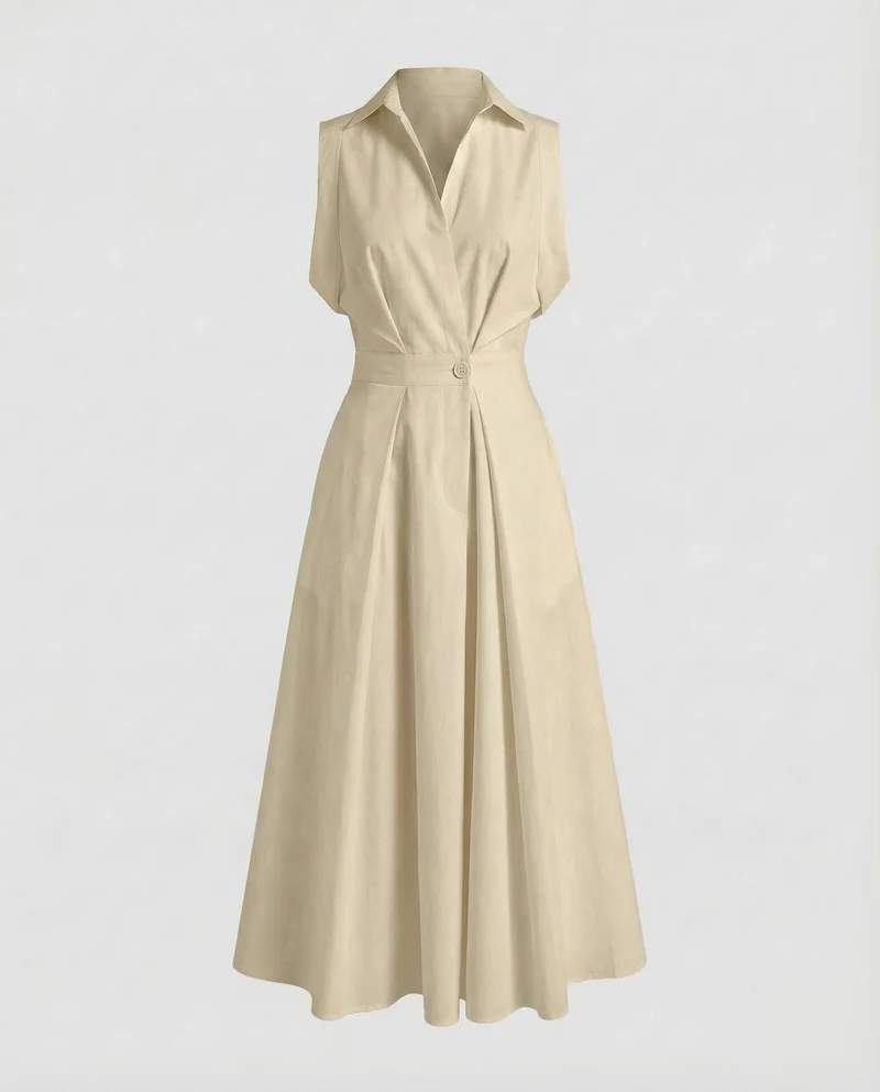 Damen Kleid Hemdblusen-Stil Faltenrock