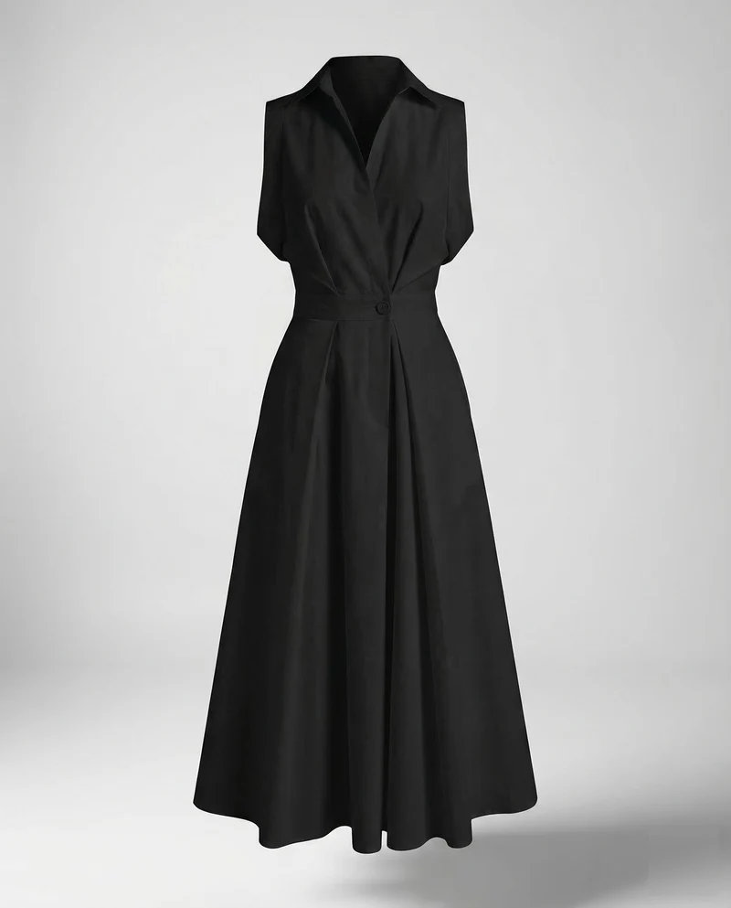 Damen Kleid Hemdblusen-Stil Faltenrock
