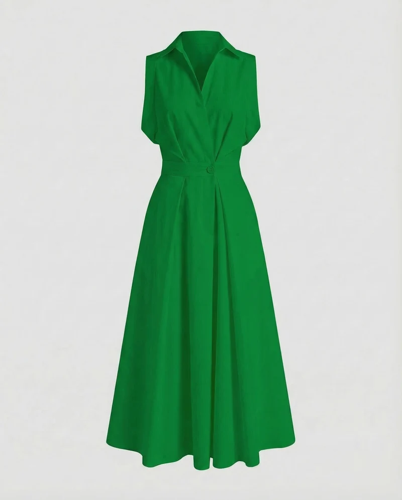 Damen Kleid Hemdblusen-Stil Faltenrock