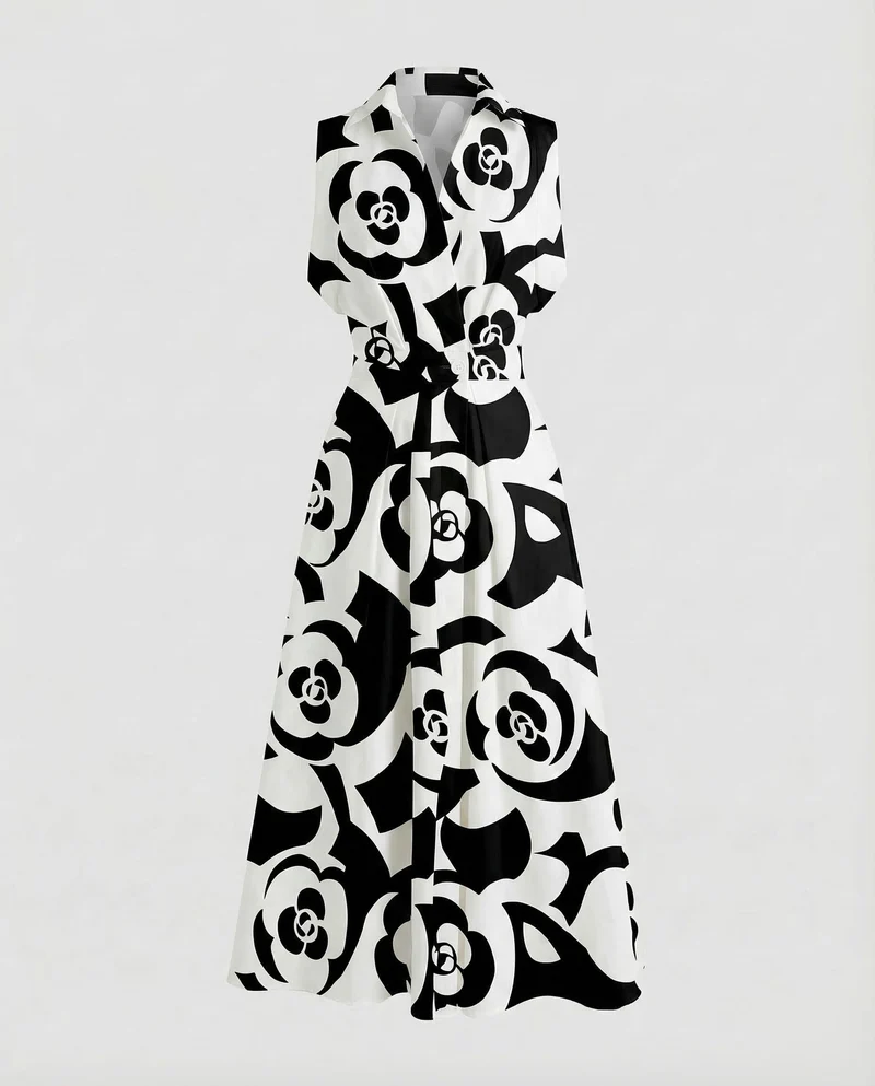 Damen Kleid Hemdblusen-Stil Faltenrock
