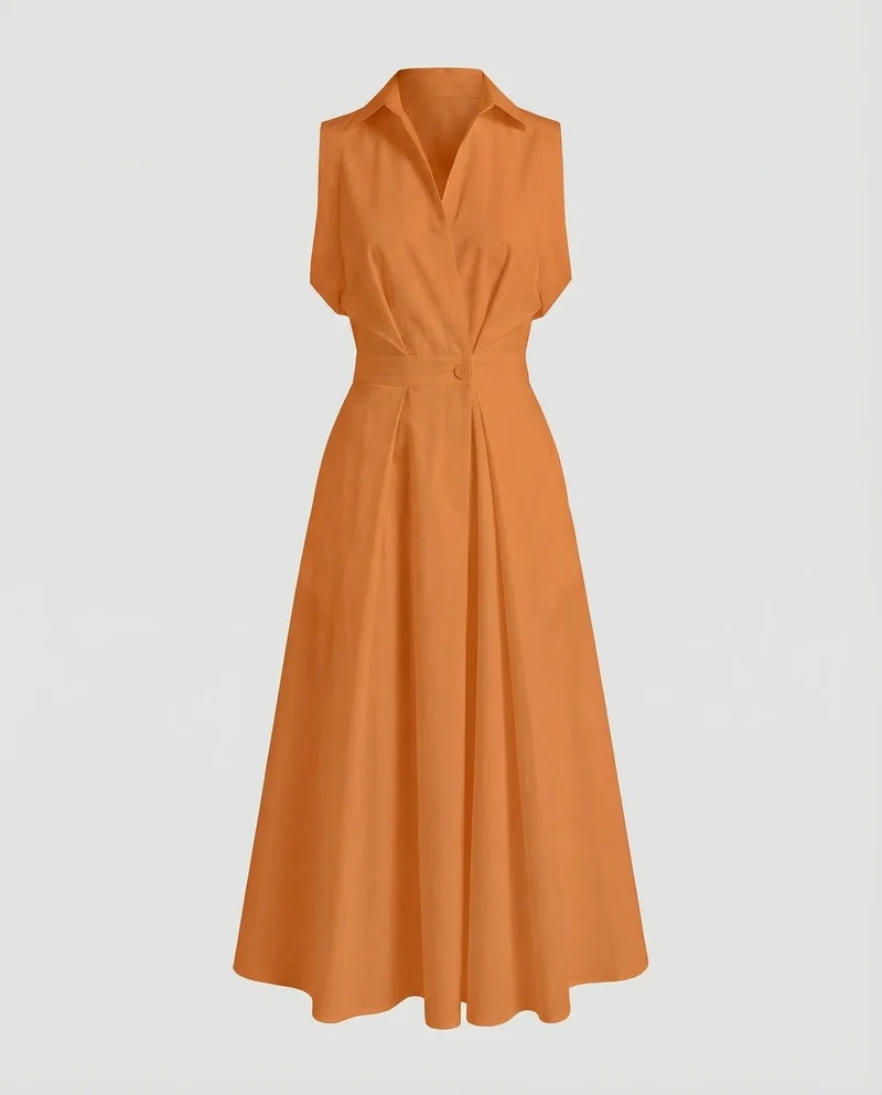 Damen Kleid Hemdblusen-Stil Faltenrock
