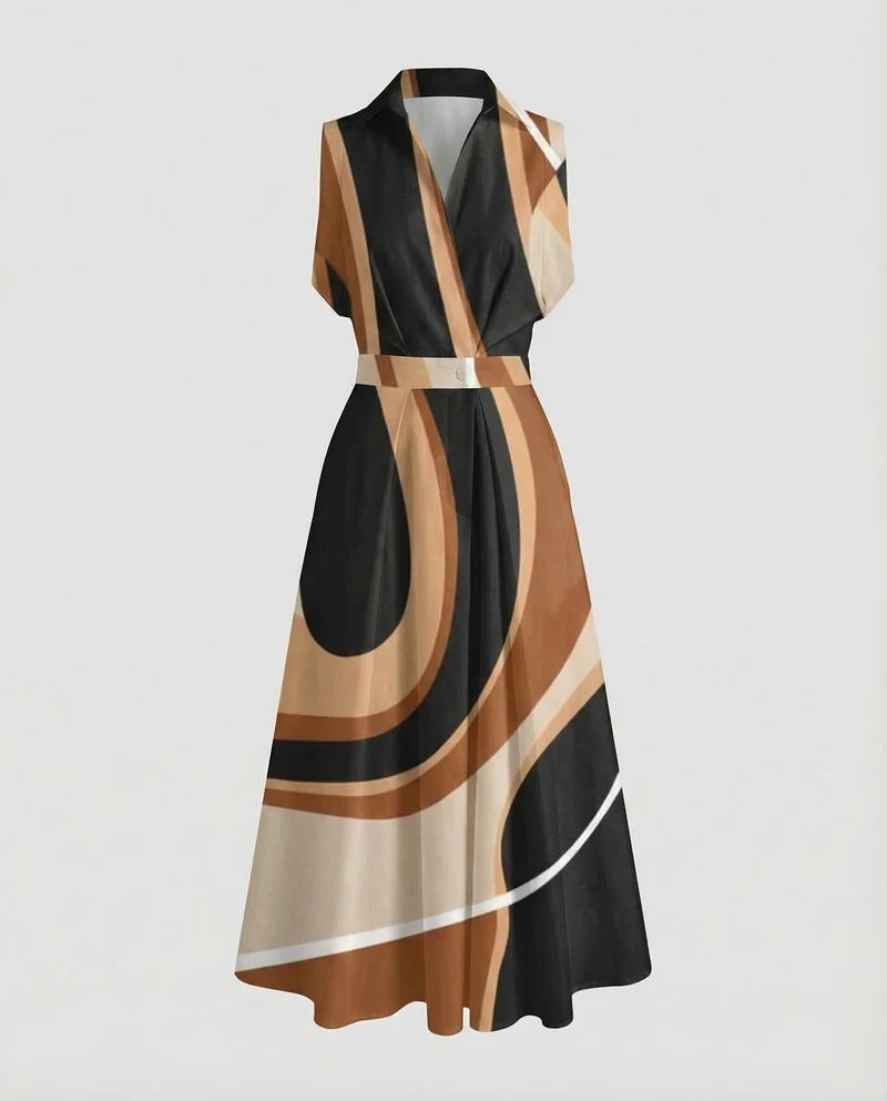 Damen Kleid Hemdblusen-Stil Faltenrock