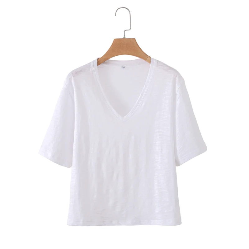 Damen V-Ausschnitt T-Shirt aus hochwertiger Baumwolle mit lässigem Schnitt