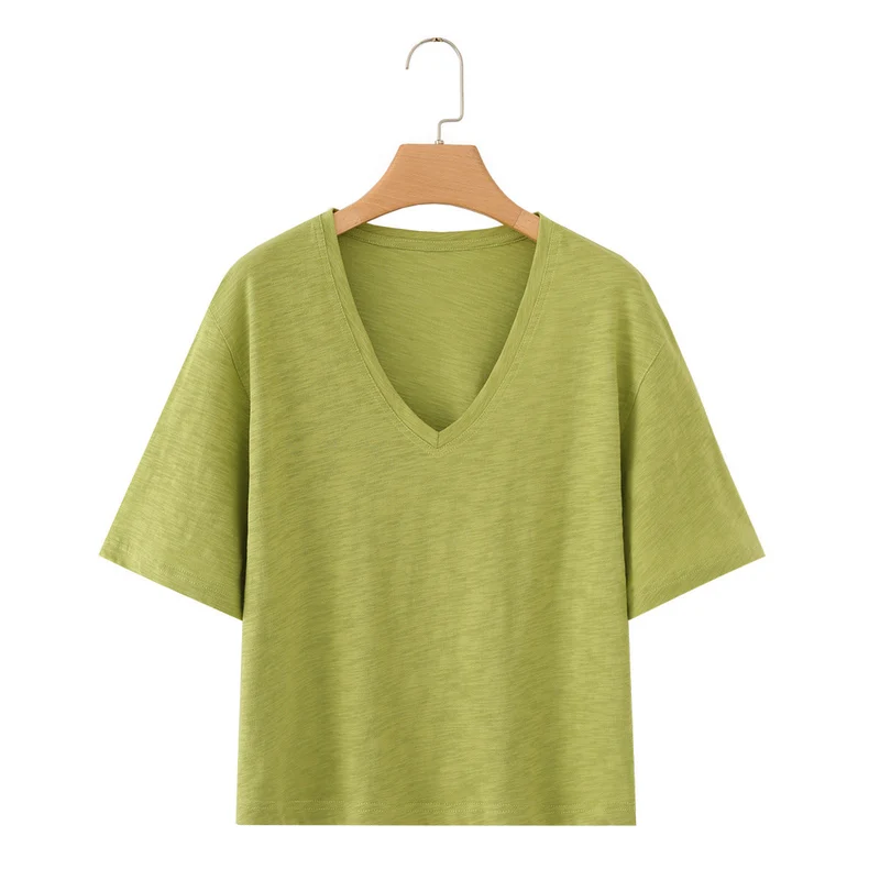 Damen V-Ausschnitt T-Shirt aus hochwertiger Baumwolle mit lässigem Schnitt