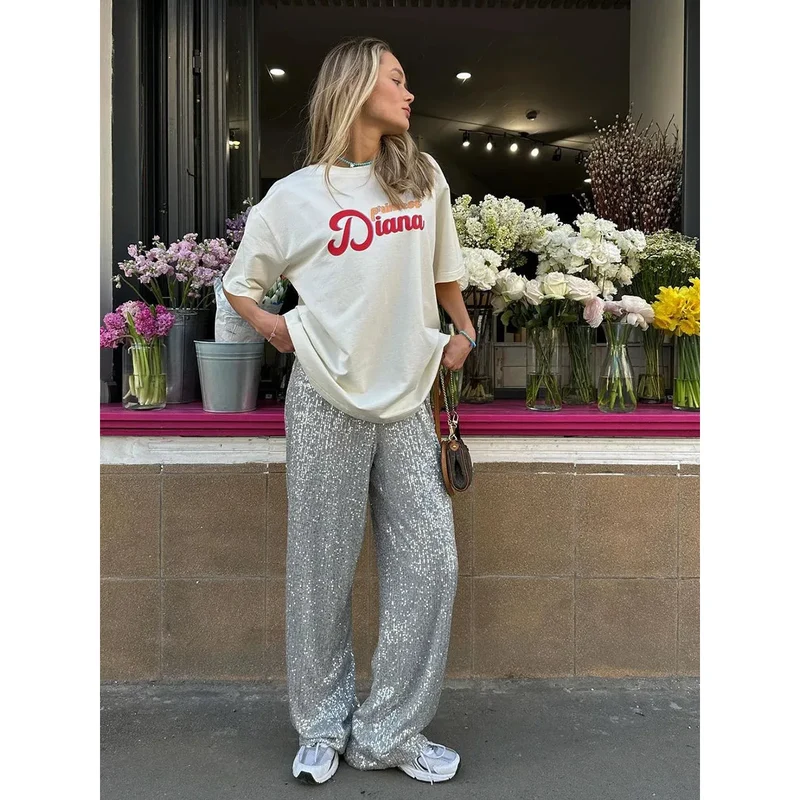 Silberne Paillettenhose für festliche Anlässe