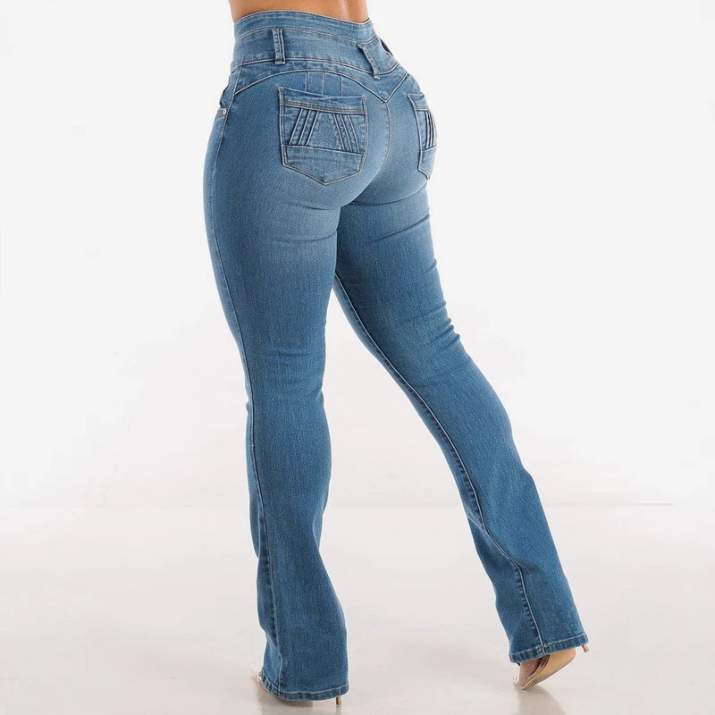 Damen Bootcut Jeans mit hohem Bund und konturierender Passform