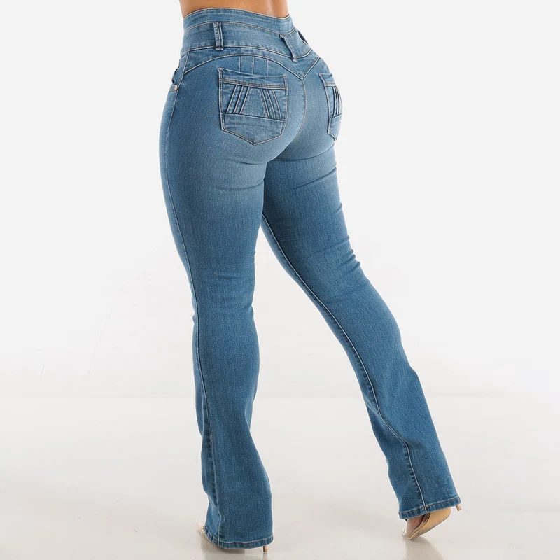 Damen Bootcut Jeans mit hohem Bund und konturierender Passform