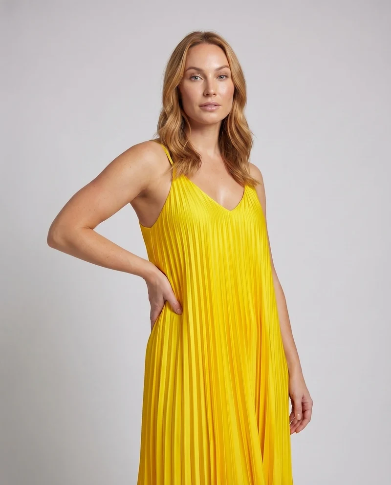 Damen Satin-Maxikleid Doppelspaghettiträger V-Ausschnitt Seitentaschen
