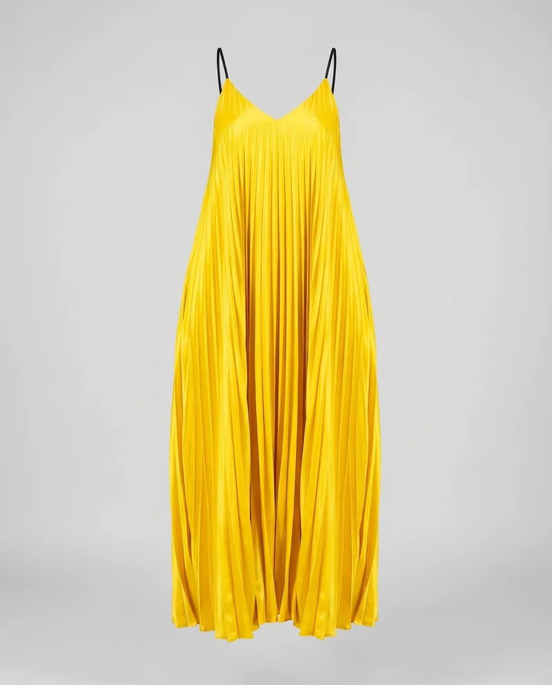 Damen Satin-Maxikleid Doppelspaghettiträger V-Ausschnitt Seitentaschen