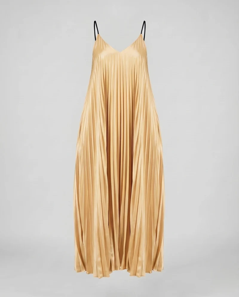 Damen Satin-Maxikleid Doppelspaghettiträger V-Ausschnitt Seitentaschen