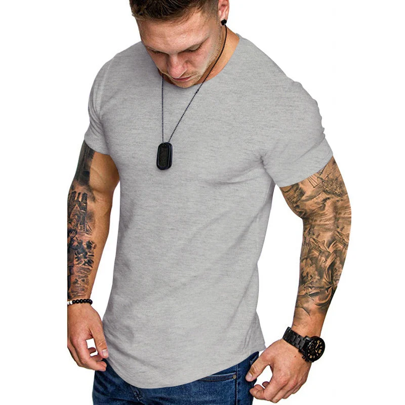 Herren nan figurbetontes Rundhalsshirt mit athletischem Schnitt elastischem Baumwoll-Elasthan-Mix und abgerundetem Saum