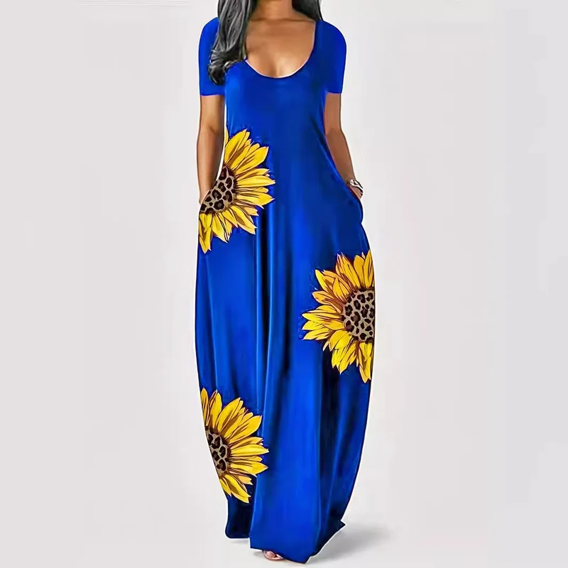 Damen Maxikleid mit floralen Akzenten und praktischen Taschen